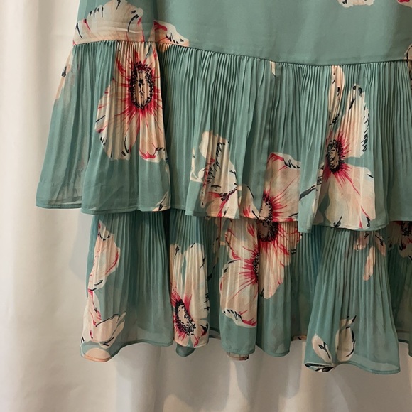 Ann Taylor petite teal floral tiered skirt - Picture 2 of 7